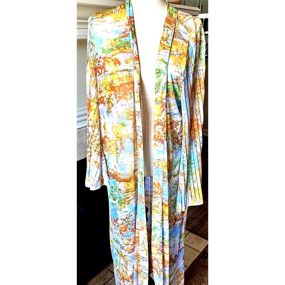 NWT Attitudes by Renee Sz M Italian Villa Print Sheer Coverup Kimono Duster QVC